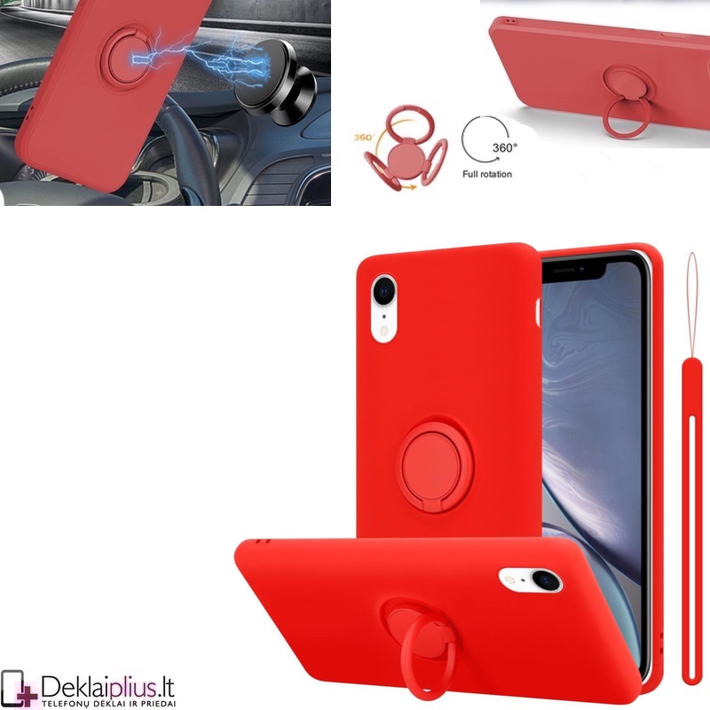 Vennus švelnaus silikono dėklas su žiedu - raudonas (telefonui Apple Iphone Xr) Vennus švelnaus silikono dėklas su žiedu - raudonas (telefonui Apple Iphone Xr)